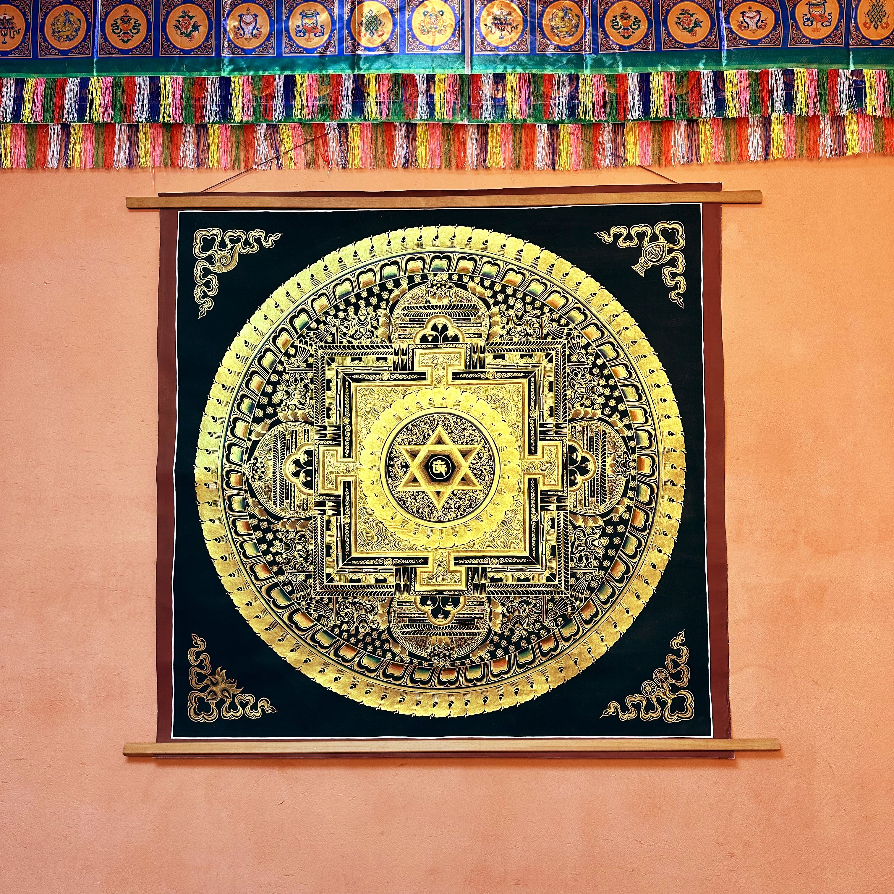 【多款大尺寸】黑金六字芒星坛城手绘唐卡（纯画芯）