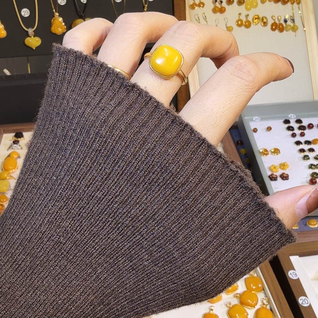 蜜蜡银S925镀金镶嵌戒指