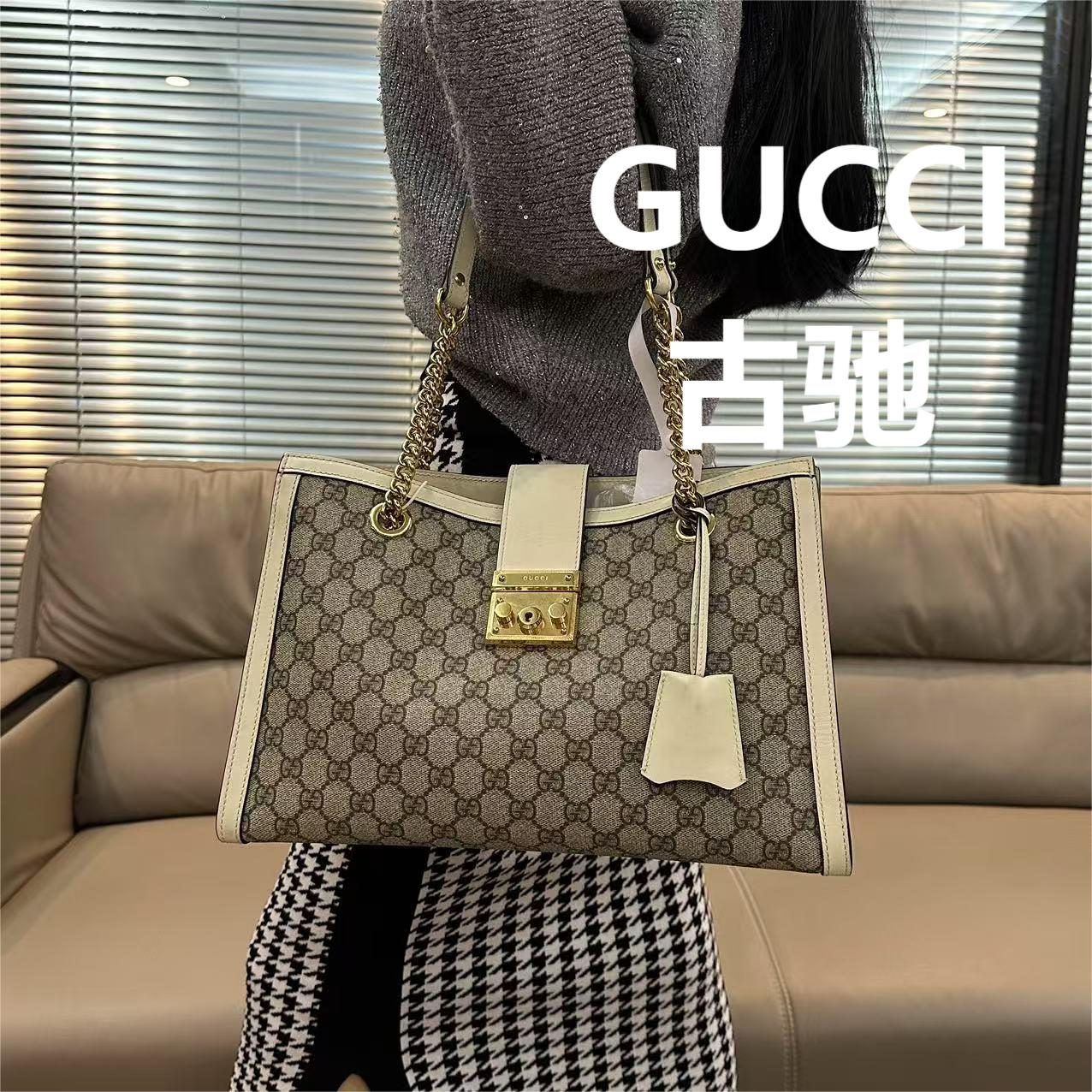 95新 GUCCI/古驰 老花白色padlock中号/51997