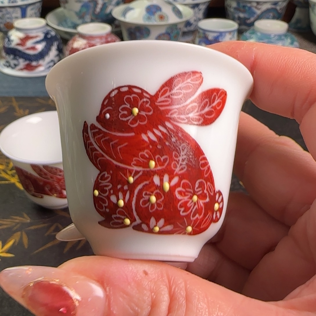 瓷片兔子闻香杯杯杯