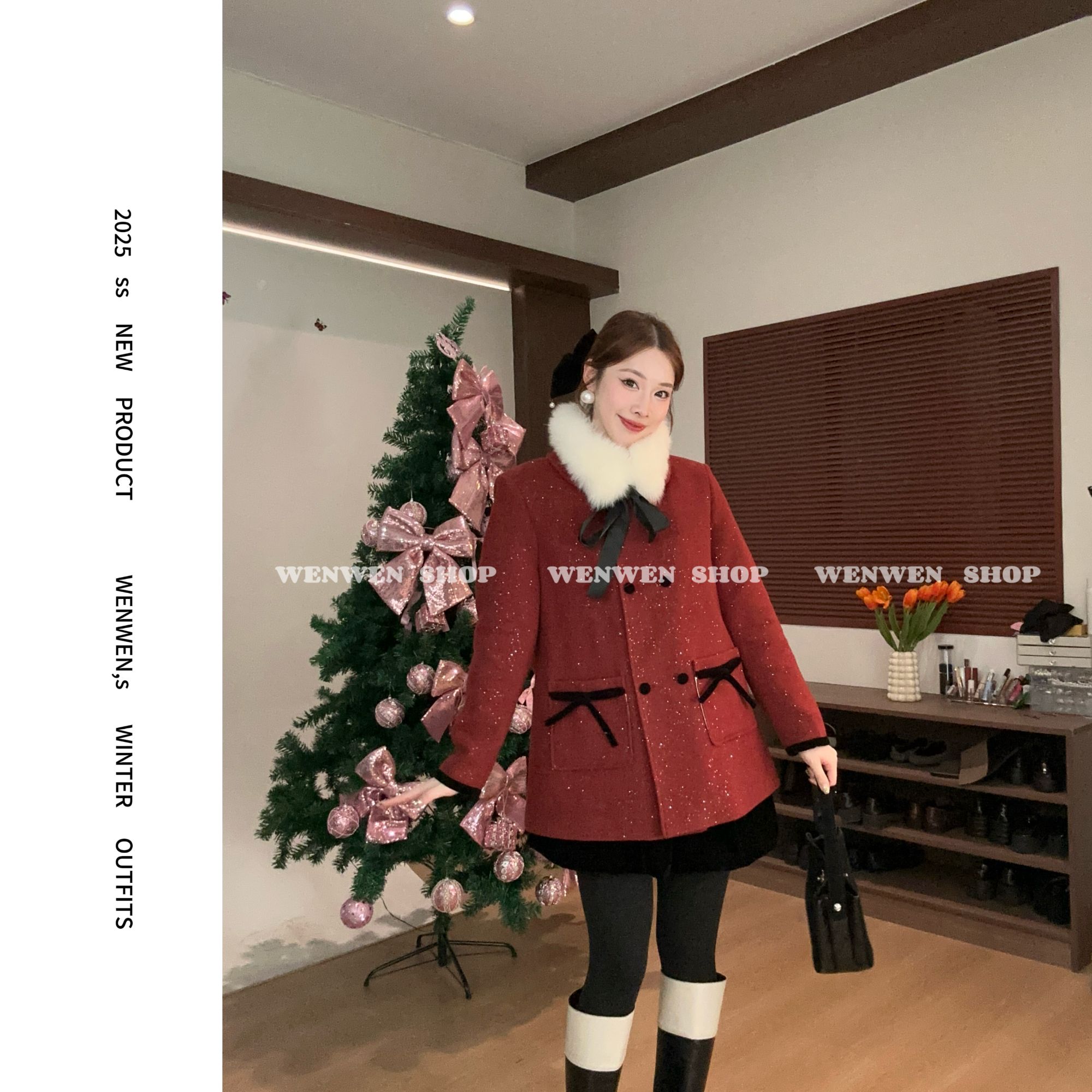 【小闻定制】冬季新款设计感小香风蝴蝶结狐狸毛羽绒外套2580167