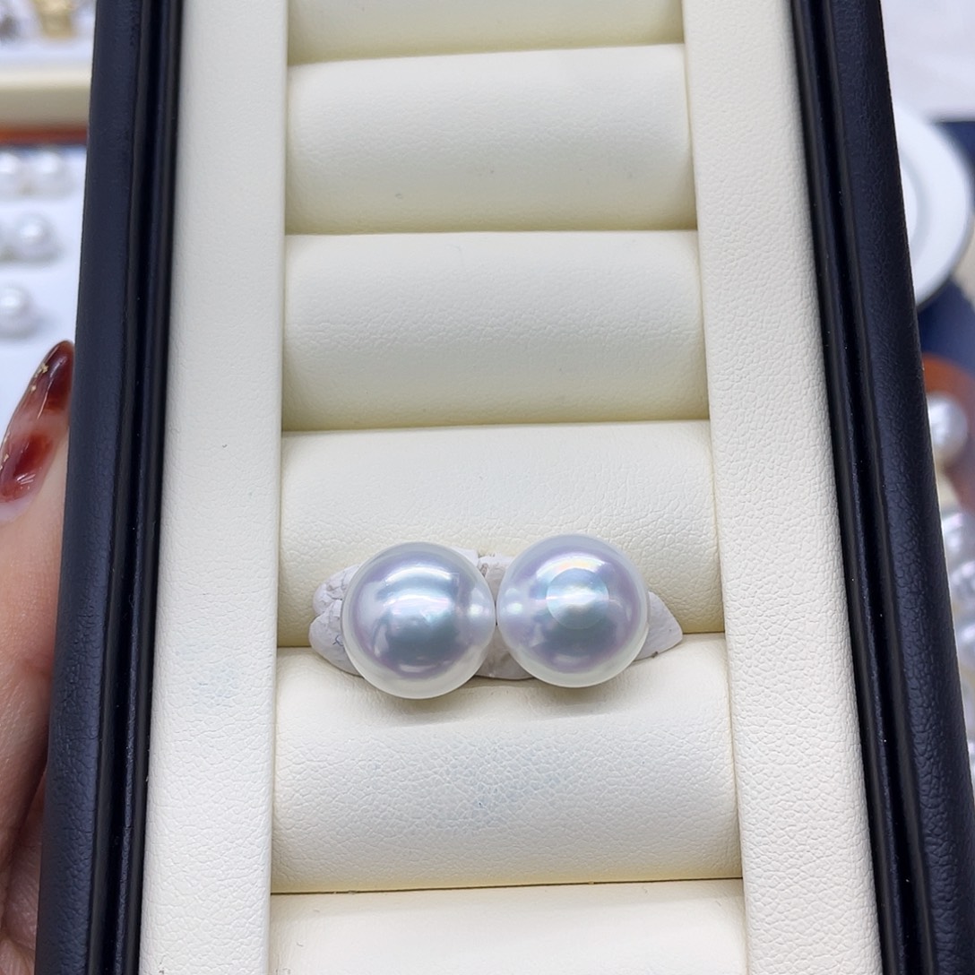 未镶嵌裸珠海水珍珠澳白极光炫彩宝石光对珠13.0-13.2mm