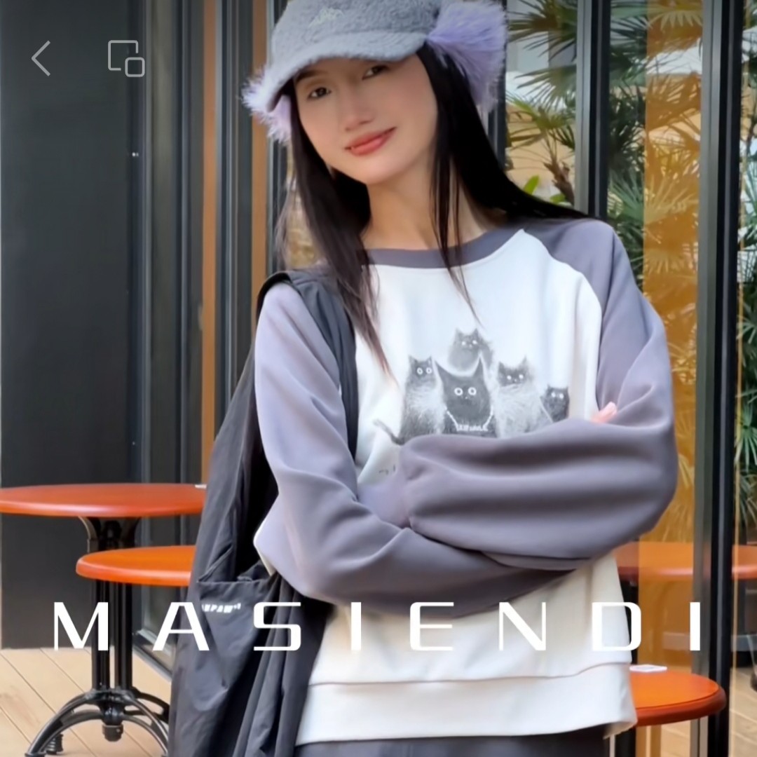 MASIENDI/玛丝恩迪休闲风宽松圆领猫咪印花减龄卫衣330040
