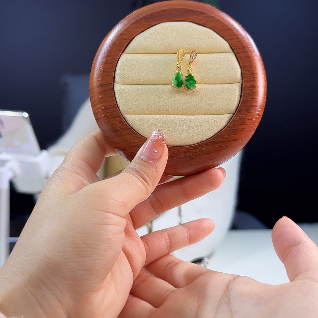 翡翠耳饰银S925镶嵌925镶嵌