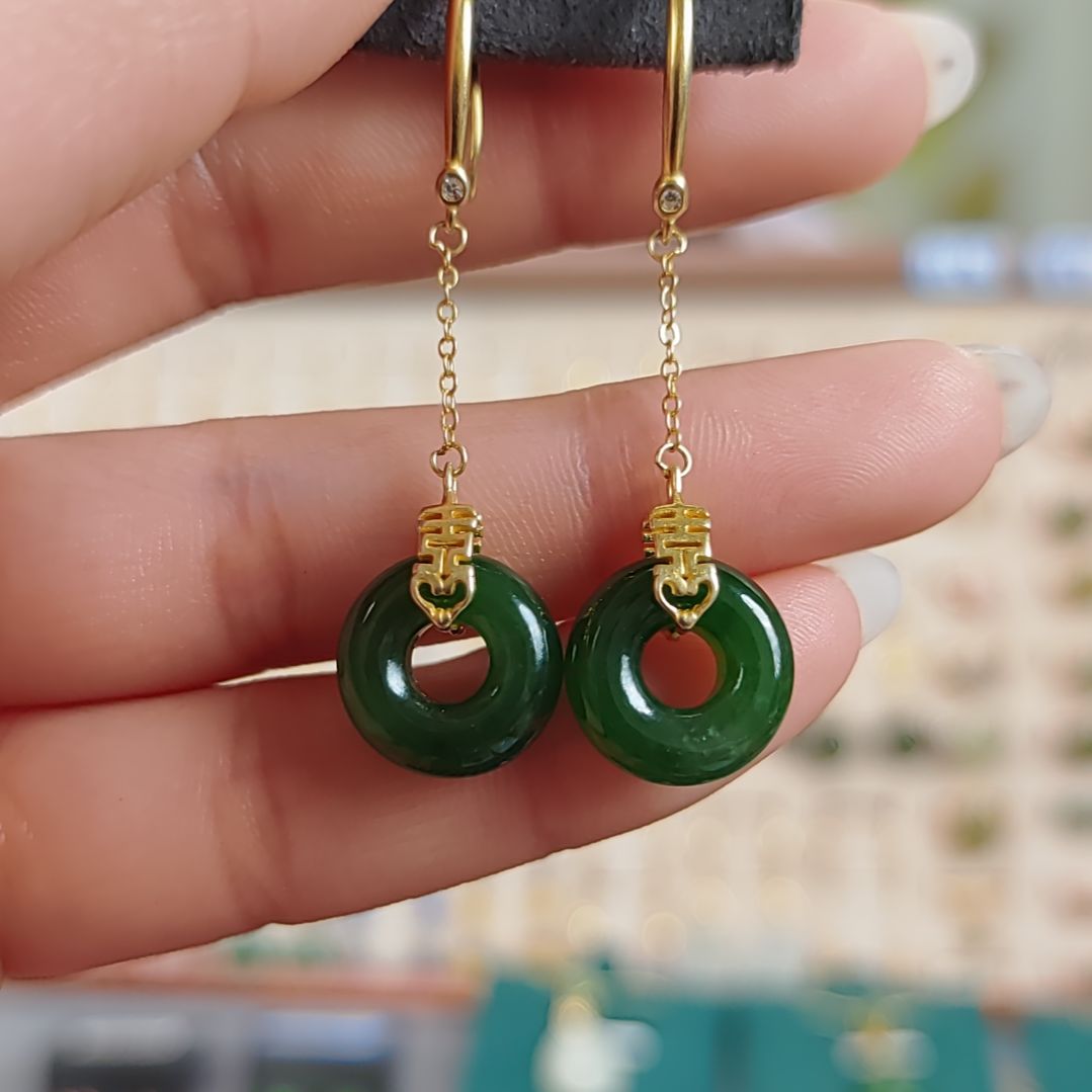 银S925镶嵌和田玉耳饰