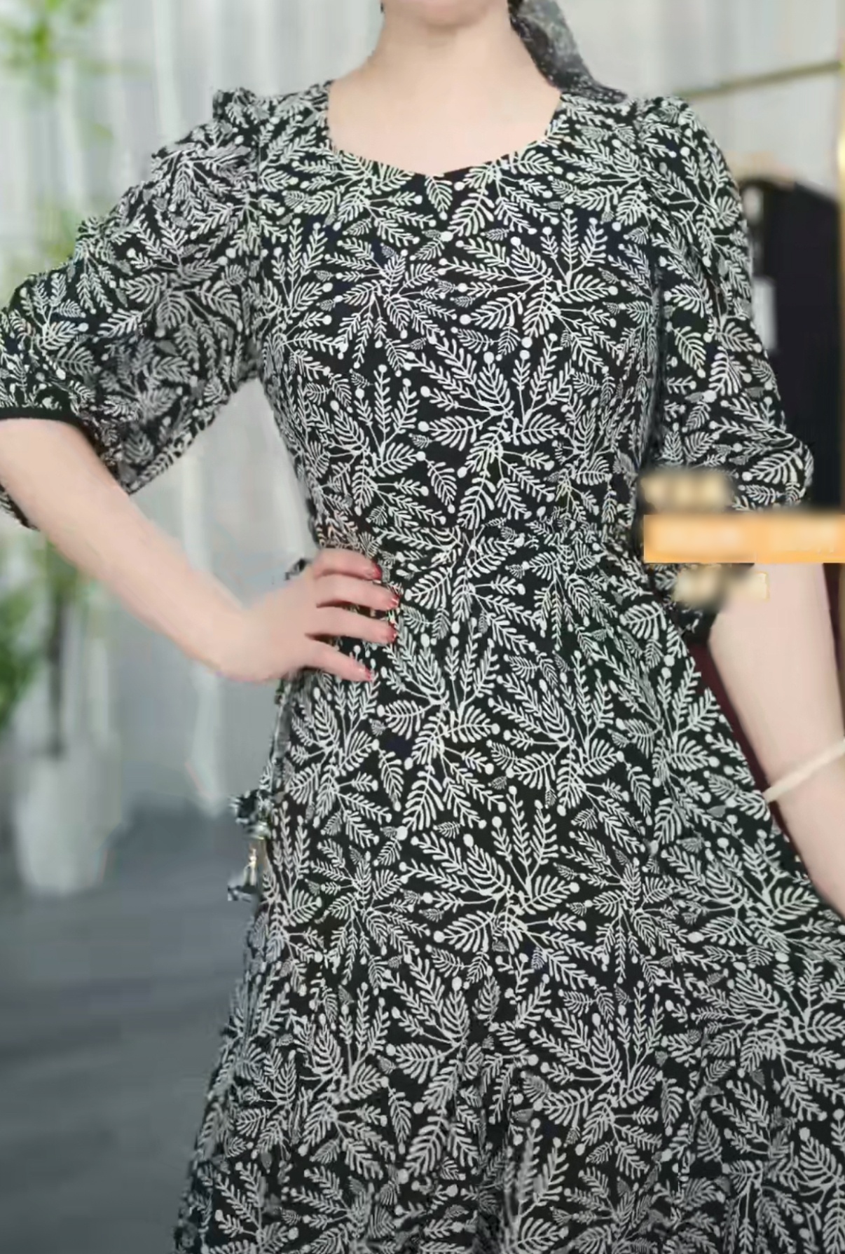 GL27057 清凉感中长裙休闲黑色连衣裙时尚