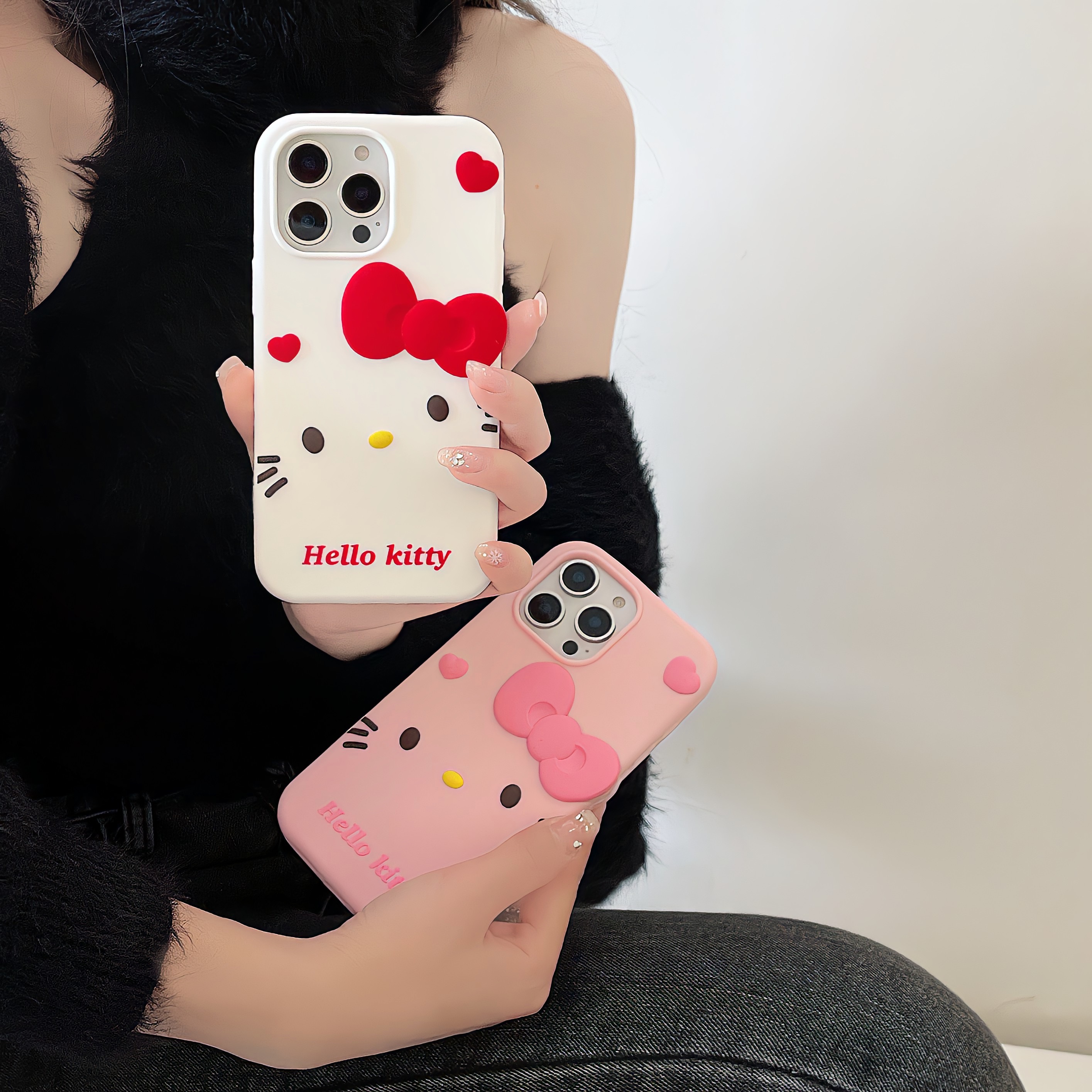 (苹果)蝴蝶结kitty手机壳可爱适用iPhone16卡通创意立体软硅胶壳