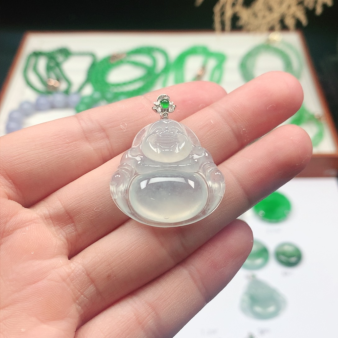翡翠颈饰18K金镶嵌18k扣佛公