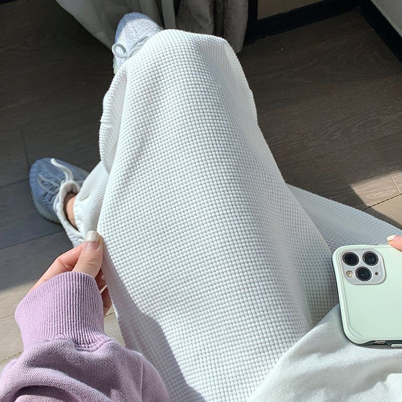孕妇裤子春秋款外穿2025新款华夫格运动休闲裤卫裤