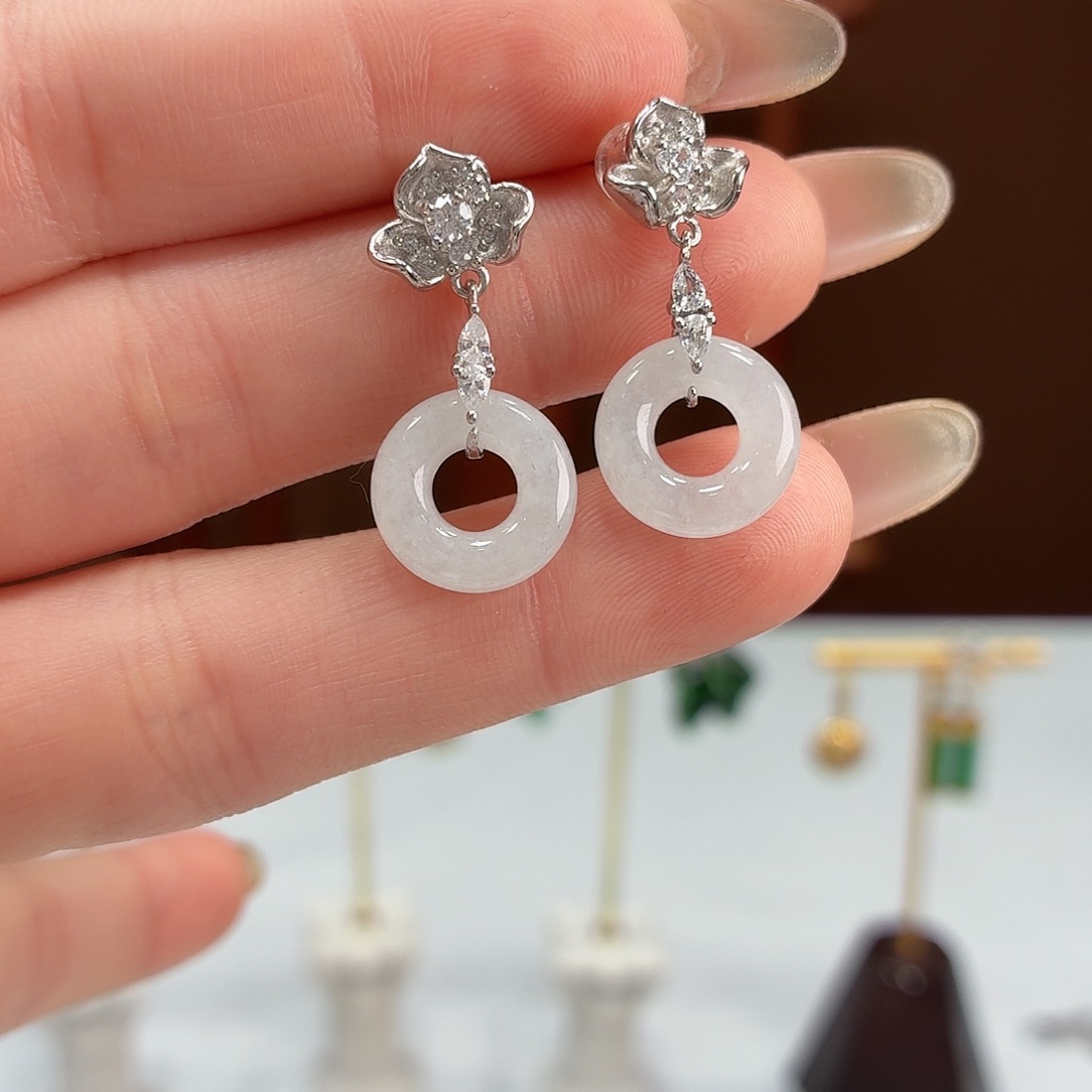 翡翠银S925镶嵌耳饰