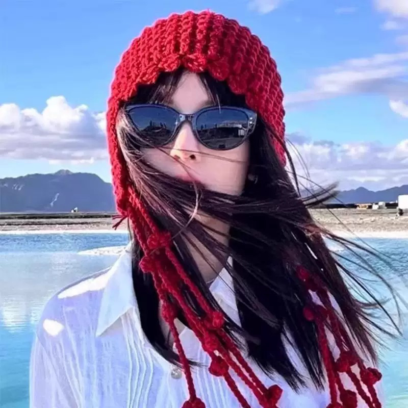 《空墨》民族风流苏手工编织镂空针织帽秋冬保暖包头帽子女