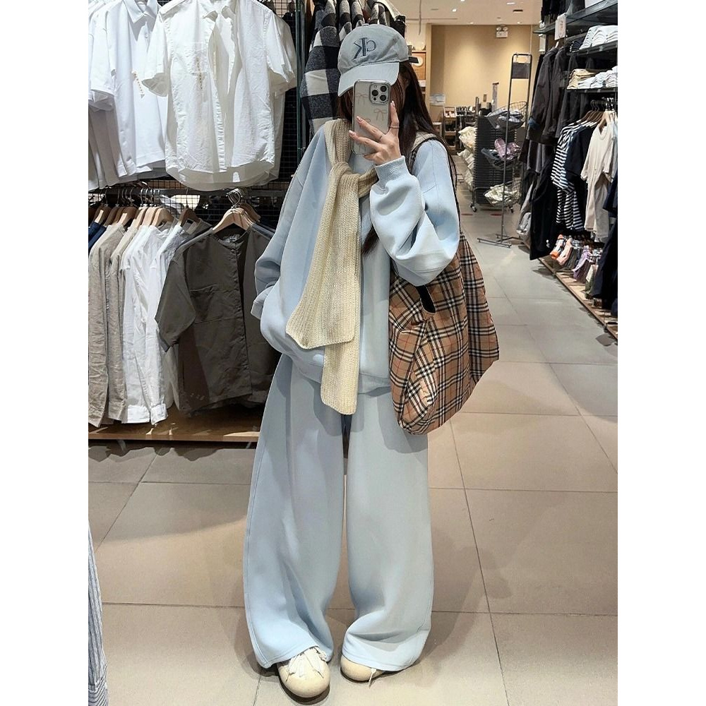 盐系运动服套装女秋冬季新款宽松时尚慵懒风卫衣休闲阔腿裤两件套