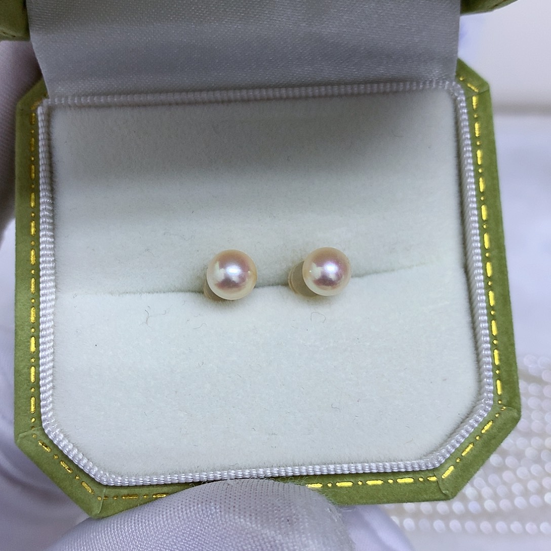 耳饰18K金镶嵌海水珍珠5-6