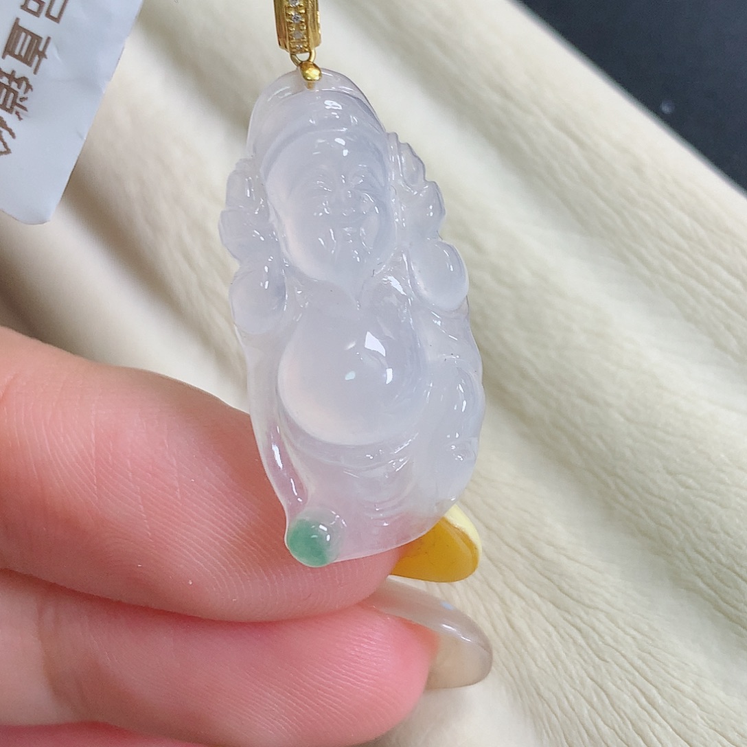 颈饰18K金镶嵌翡翠财神