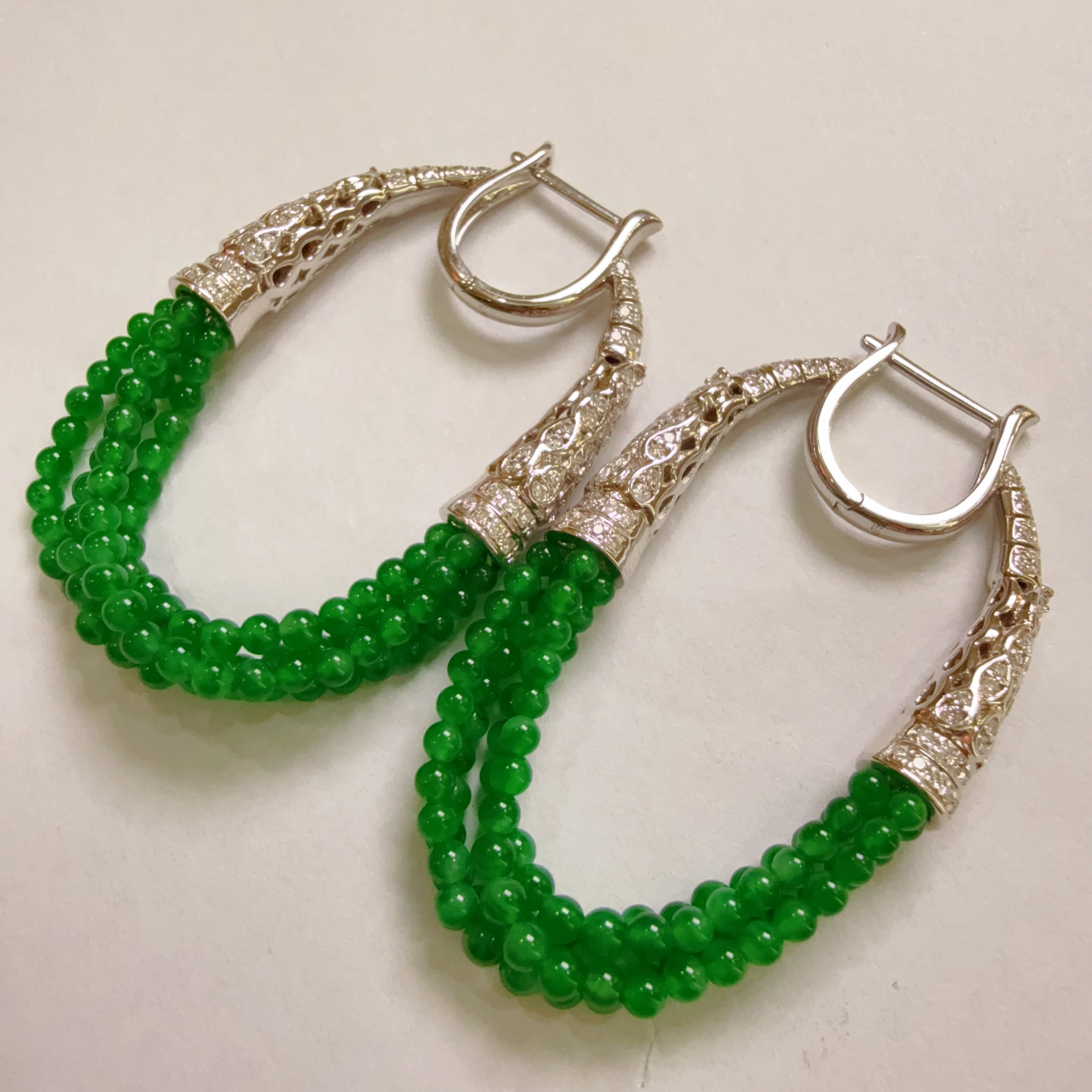 龙玉珠宝缅甸Ａ货翡翠18k金钻石镶嵌翡翠珠珠耳环