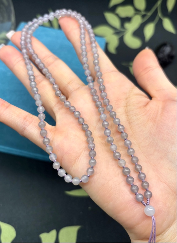 精美天然和田玉烟紫圆珠4mm玉石挂坠绳项链长链毛衣链时尚百搭款