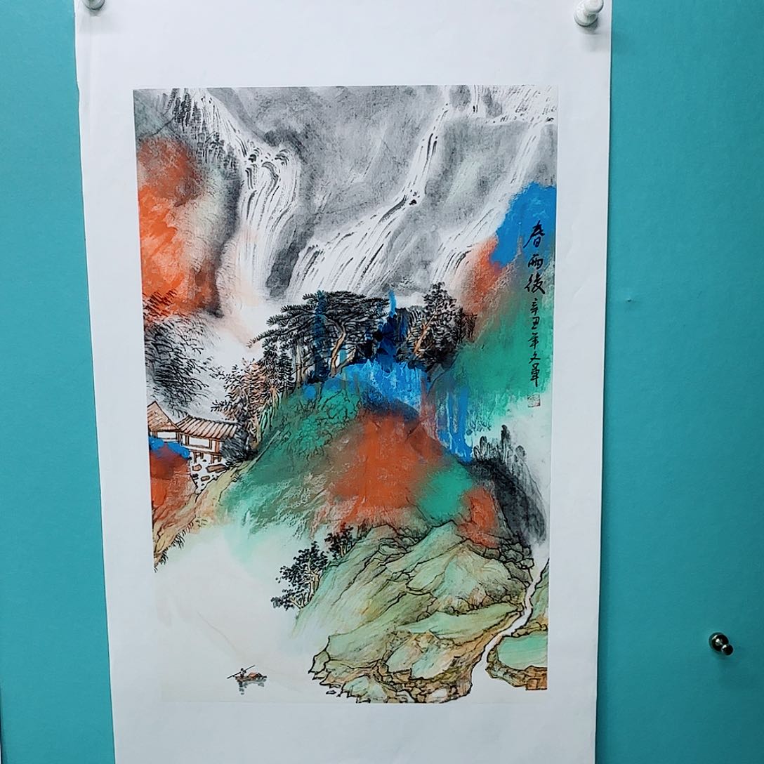 国画李文军教授作品，视频合影证书