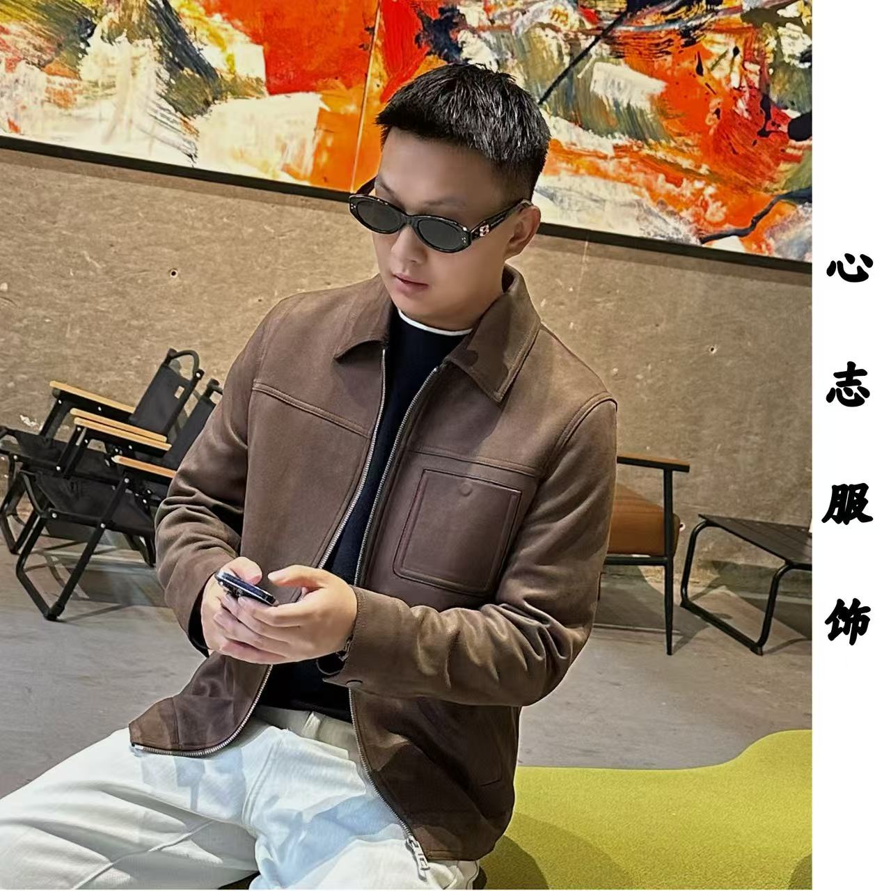 秋季纯色鹿皮绒翻领夹克韩版外套秋冬潮流