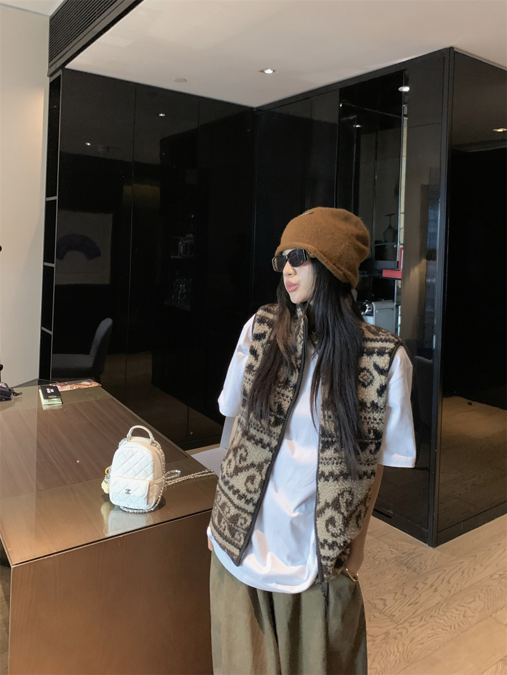 提花羊羔毛马甲女2025新款立领韩系纯棉针织里布马甲