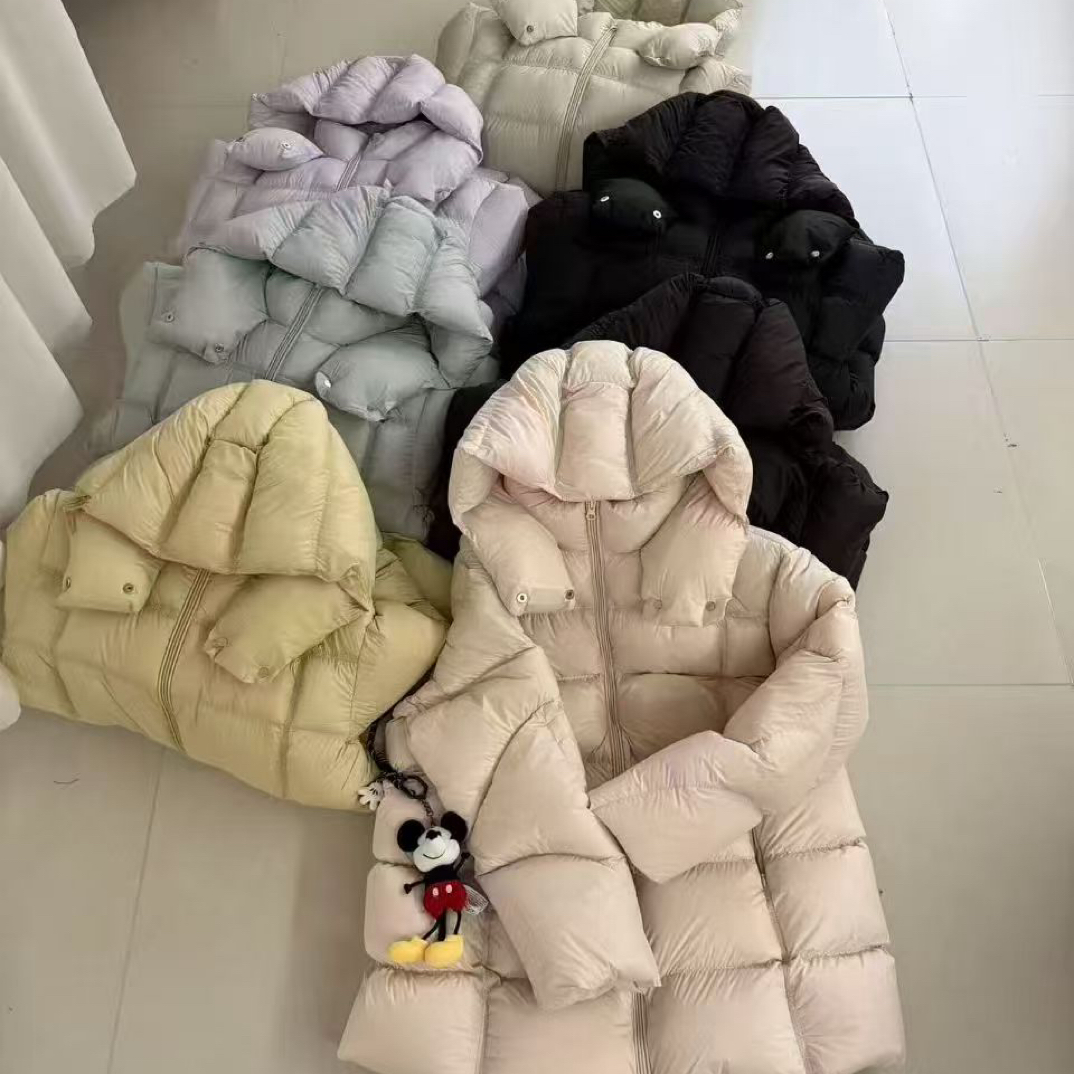 月月【达标90绒】白鸭绒泡芙女中长款冬季新款宽松连帽加厚保暖外套