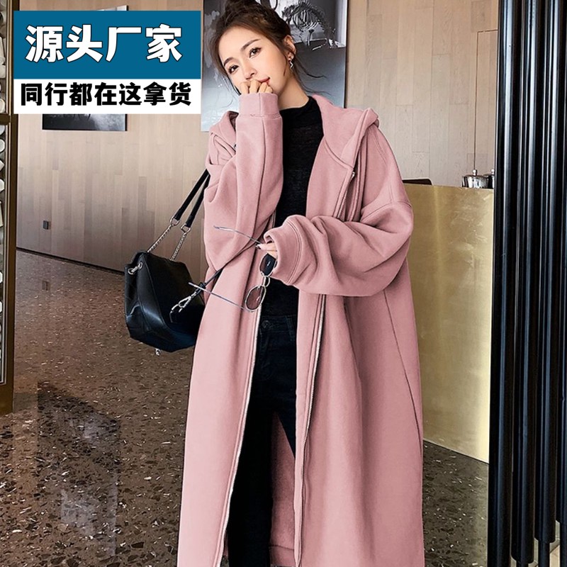 梵乐芬秋冬女胖mm2-300斤宽松大码卫衣连帽加绒加厚长款拉链港风