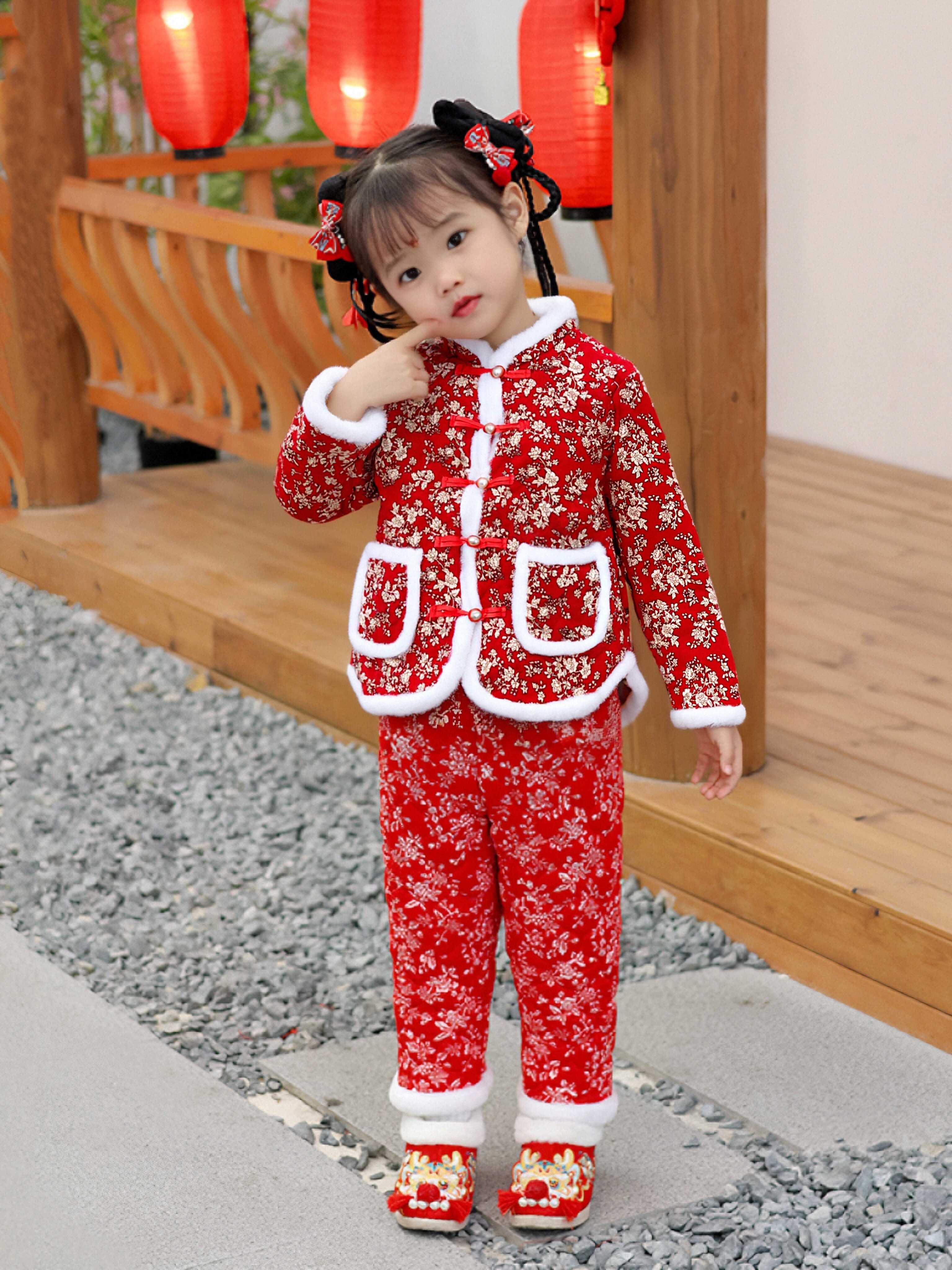 亲子复古盘扣女士时尚百搭棉袄保暖舒适炸街款碎花棉袄6C912