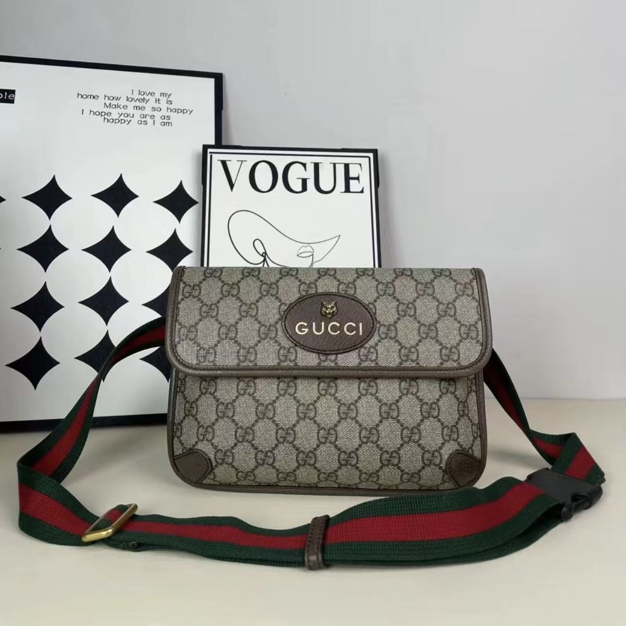 99新 GUCCI/古驰 古驰老花虎头腰包 25090091-03