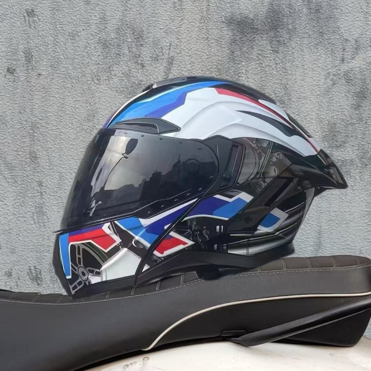 大头围70码摩托车头盔宝马蓝头盔揭面盔蓝牙机车专业级机车装备