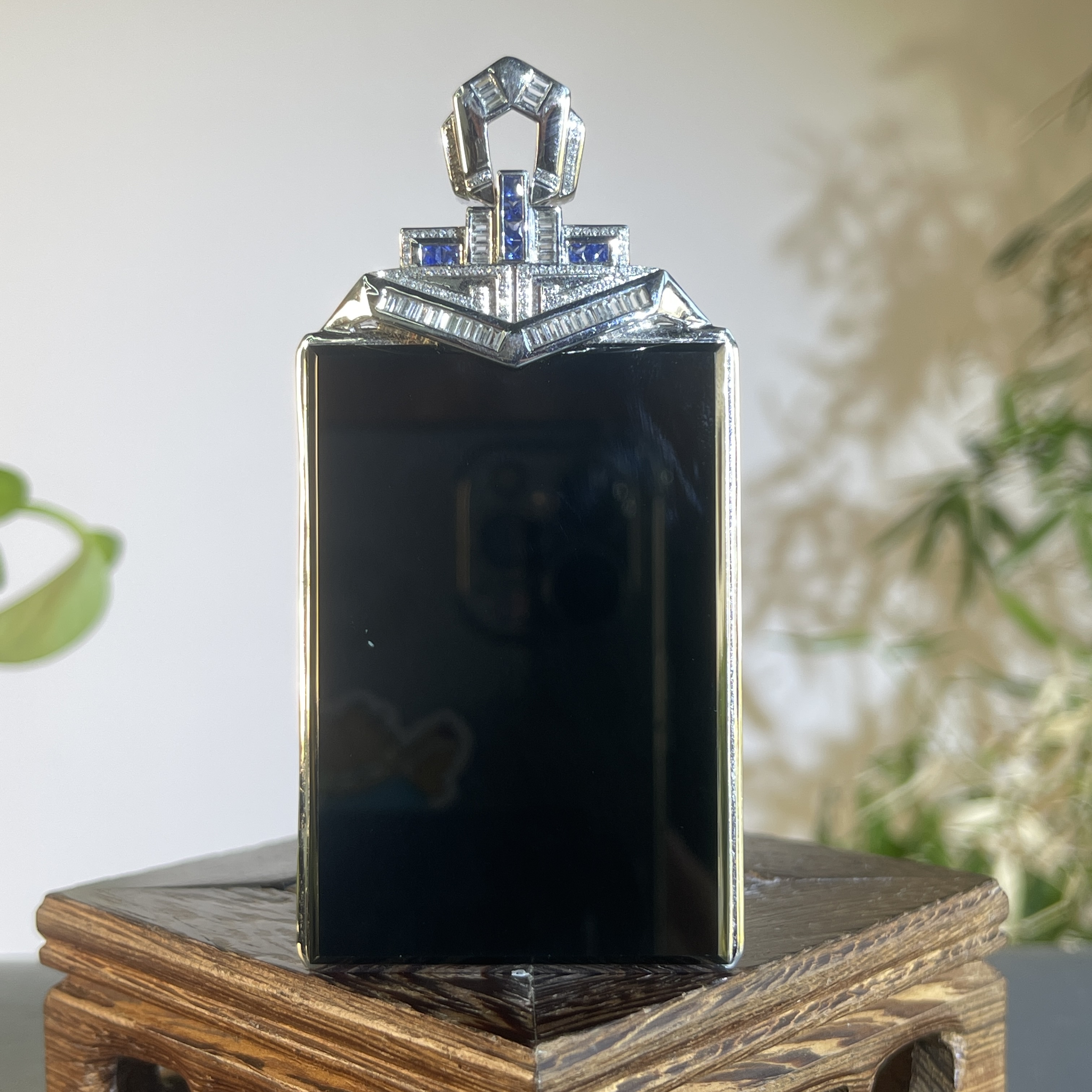 JTB06-151 天然黑色A货翡翠 黑-18K含钻镶嵌无事牌