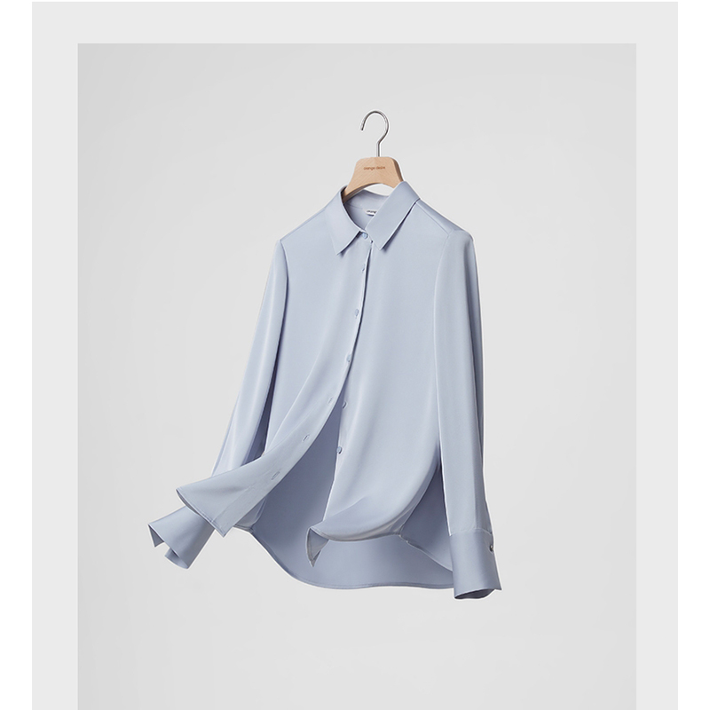【春夏秋】雪纺上衣长袖垂感小众高级感简约衬衫女翻领休闲职业衬衫