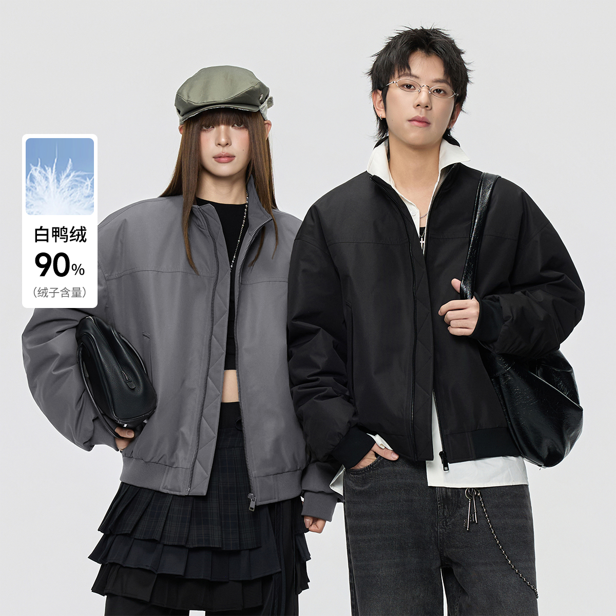 GOLFCROSS情侣款立领简约风宽松保暖休闲90白鸭绒羽绒服防风外套