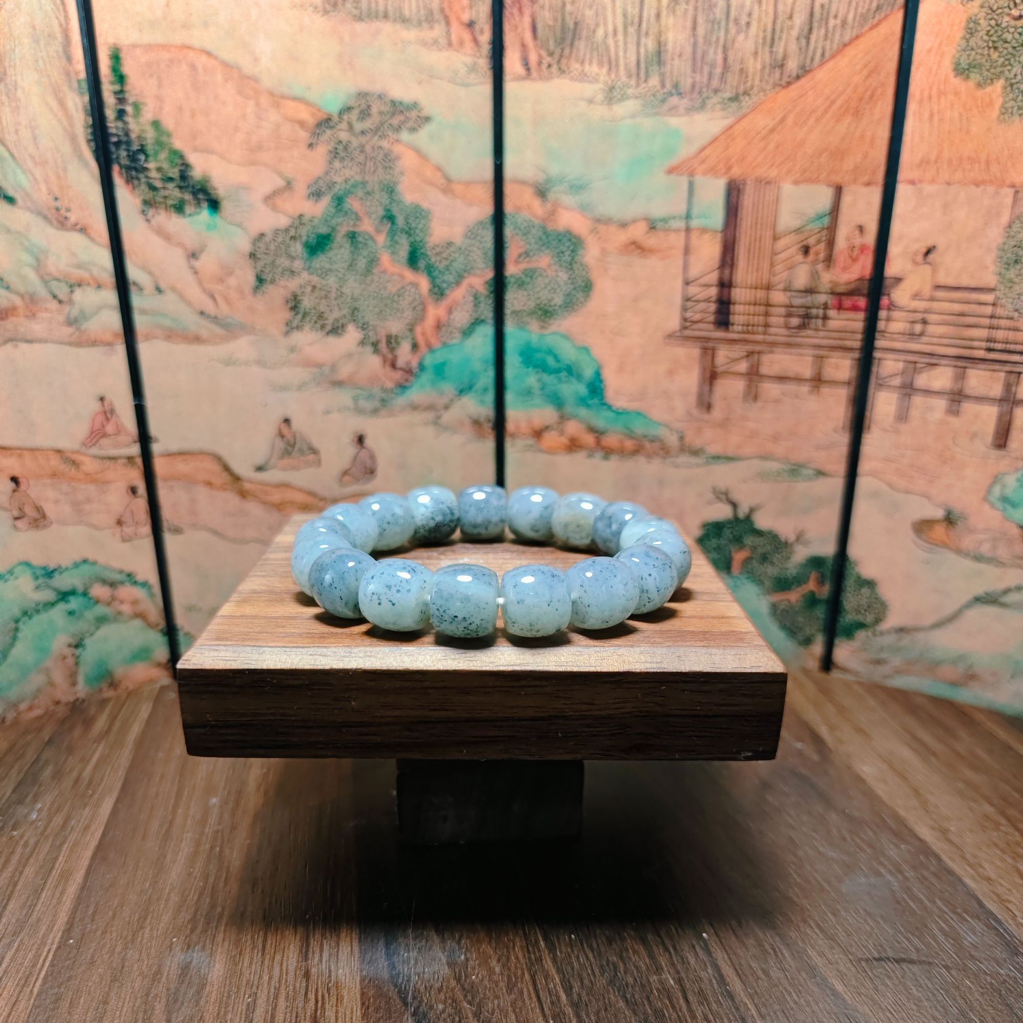 L和田玉青花桶珠手串（卡12）0642