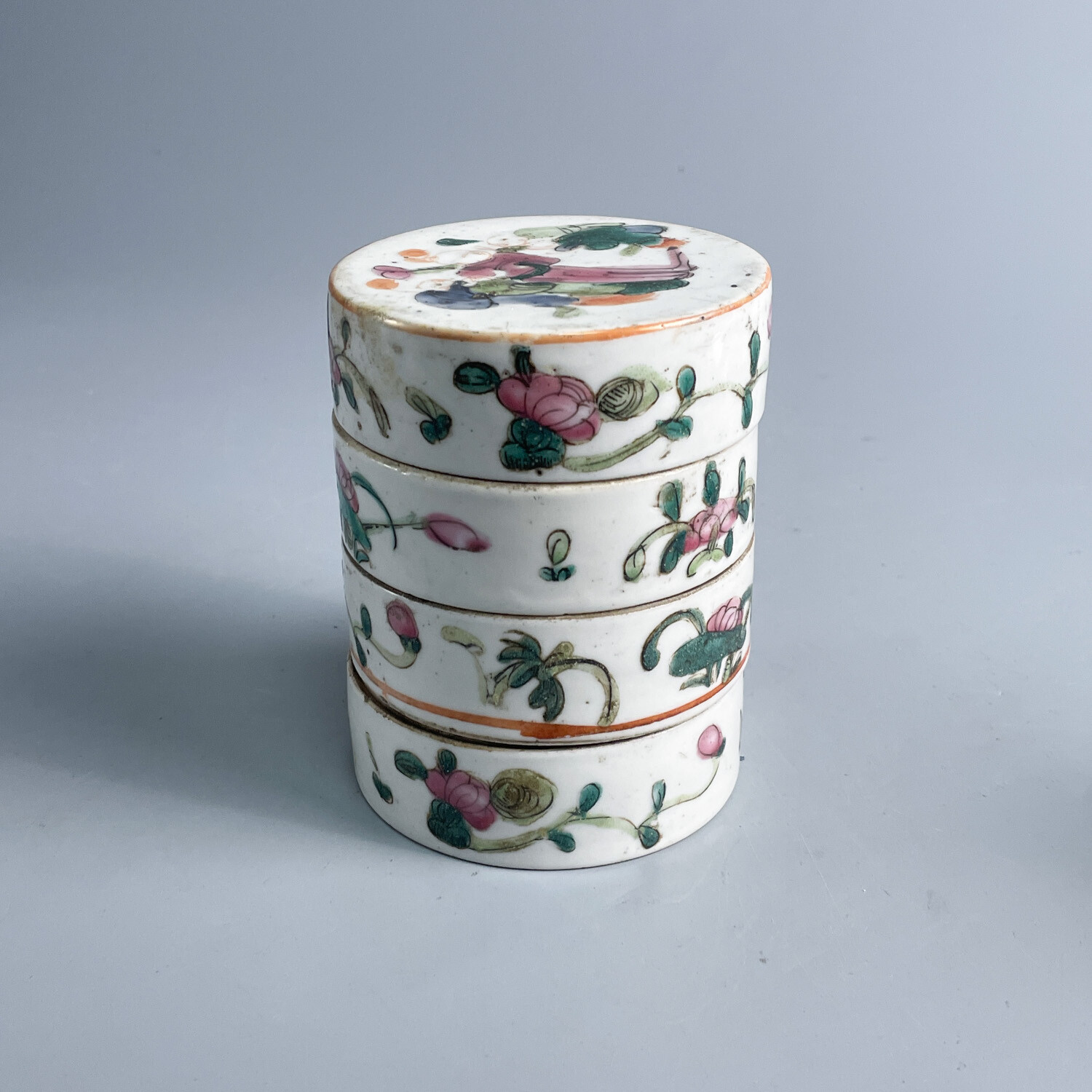 民国 粉彩婴戏花卉纹四结盒M25E8006016