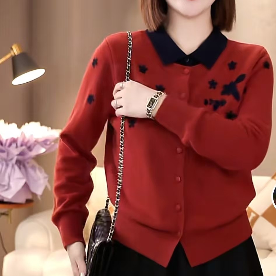 常规针织衫毛针织衫开衫款针织冬季网红长袖衬衫翻领