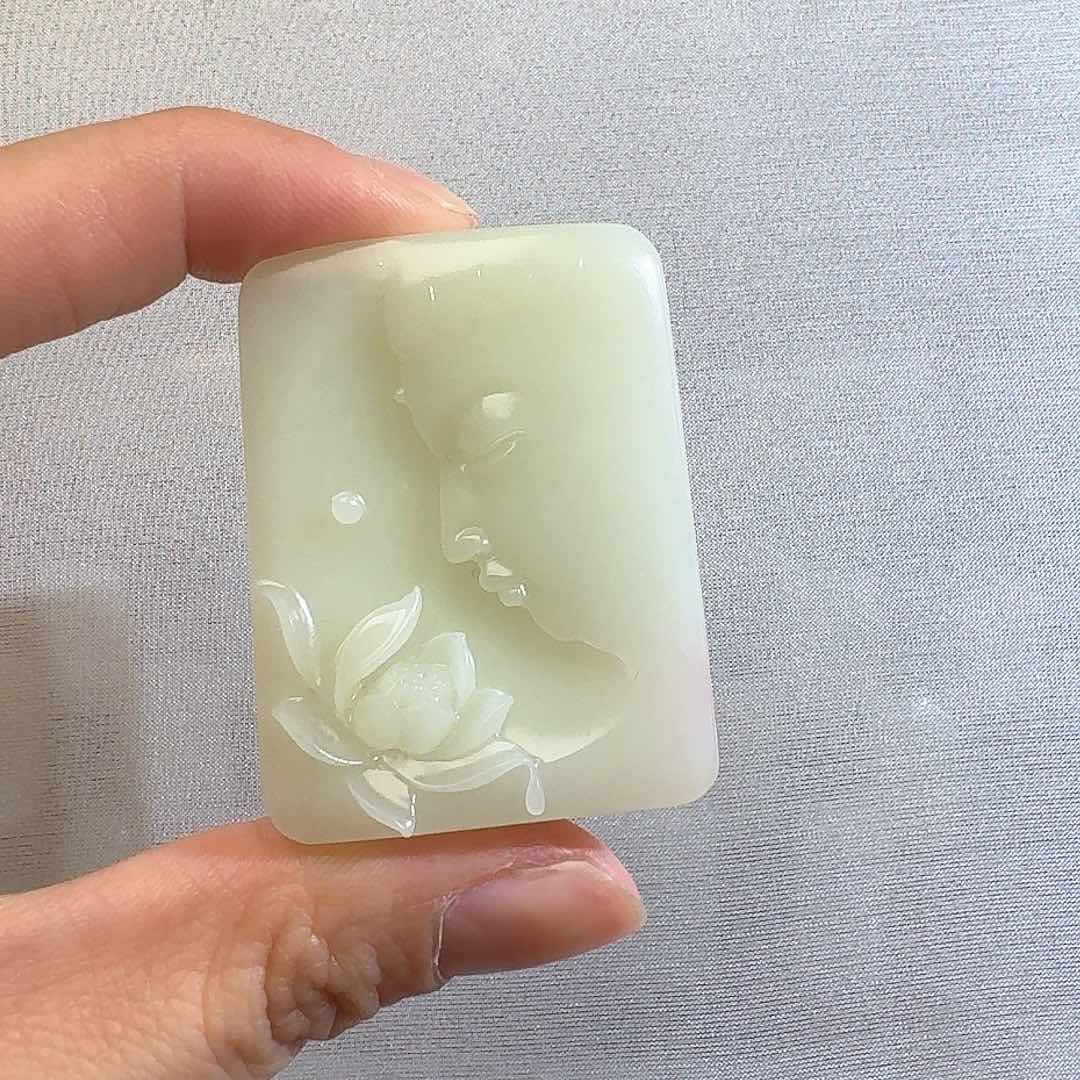 和田玉颈饰未镶嵌米达观音牌子36g大师