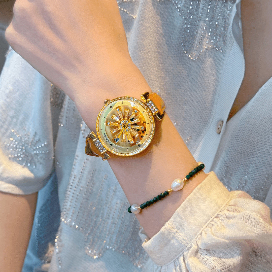 专柜转运向日葵手表女士镶钻轻奢百搭时尚气质奢华高档腕表S214