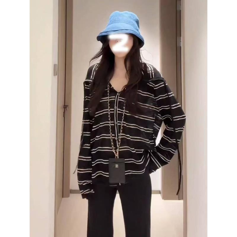 QY-莱赛尔条纹连帽开衫女夏季薄款时尚宽松显瘦上衣AX-260