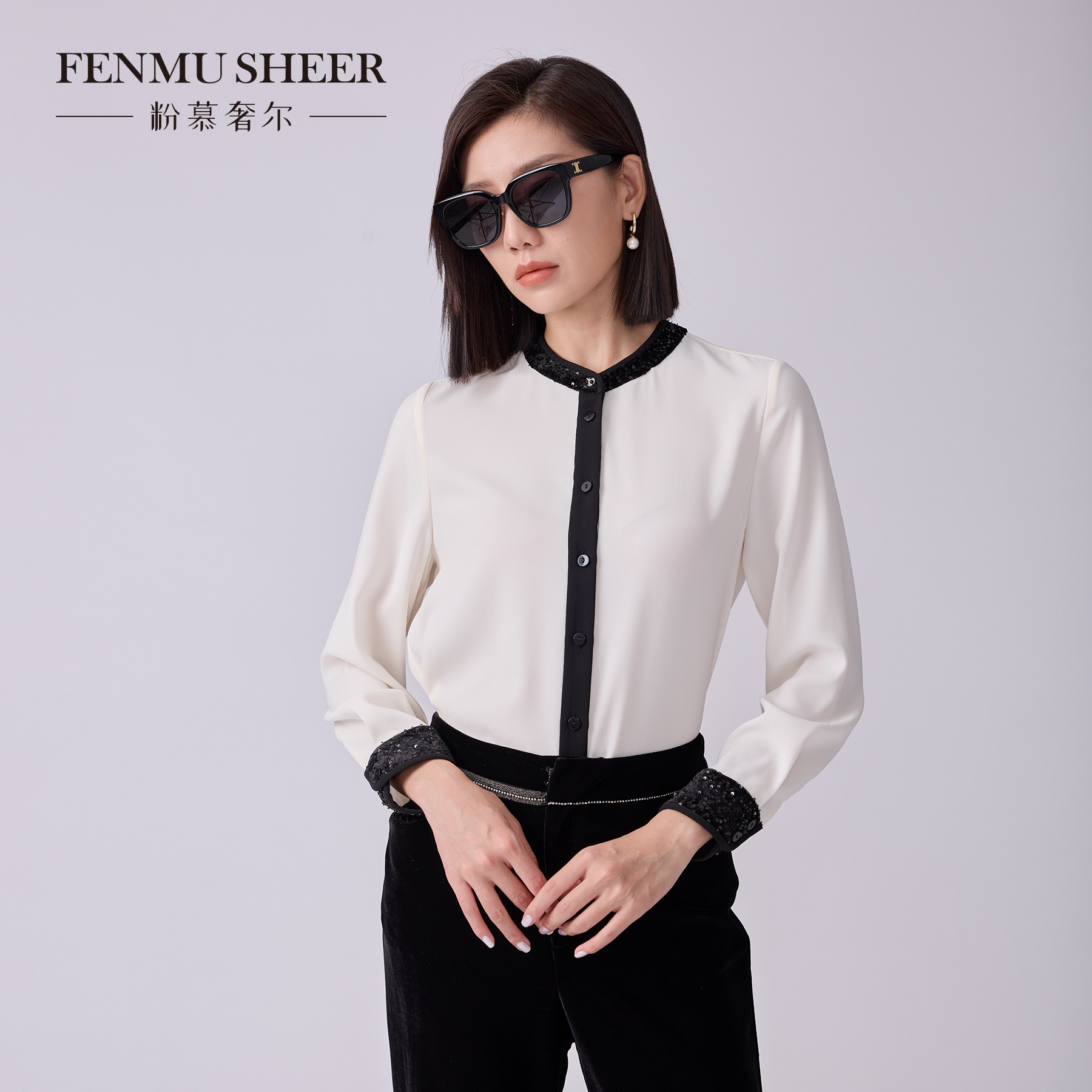 【丽公主专属】粉慕奢尔『秋风微澜』醋酸法式优雅正肩衬衫女-G2317