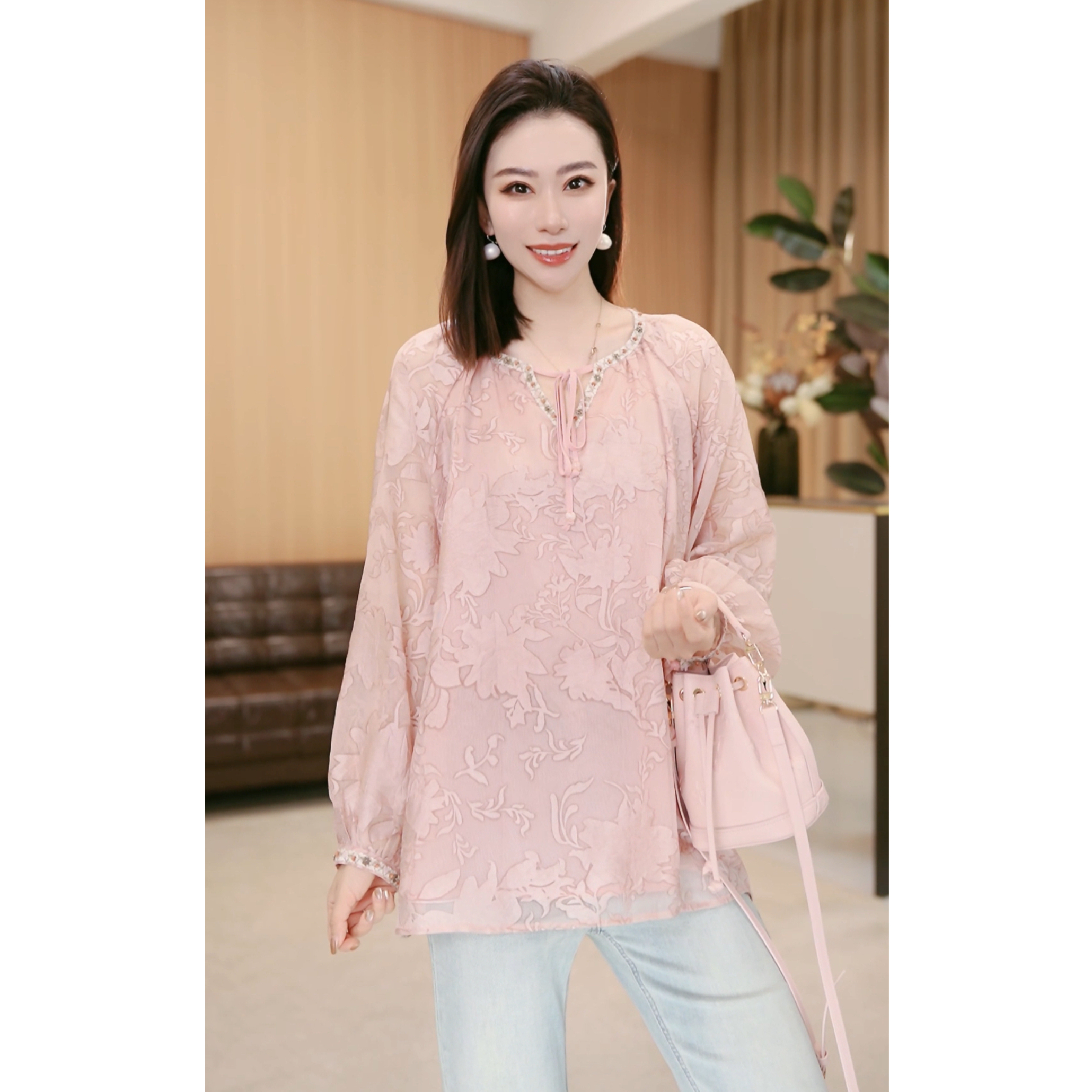 林果&季得 【东方书卷】时尚减龄气质百搭女士长袖款T恤