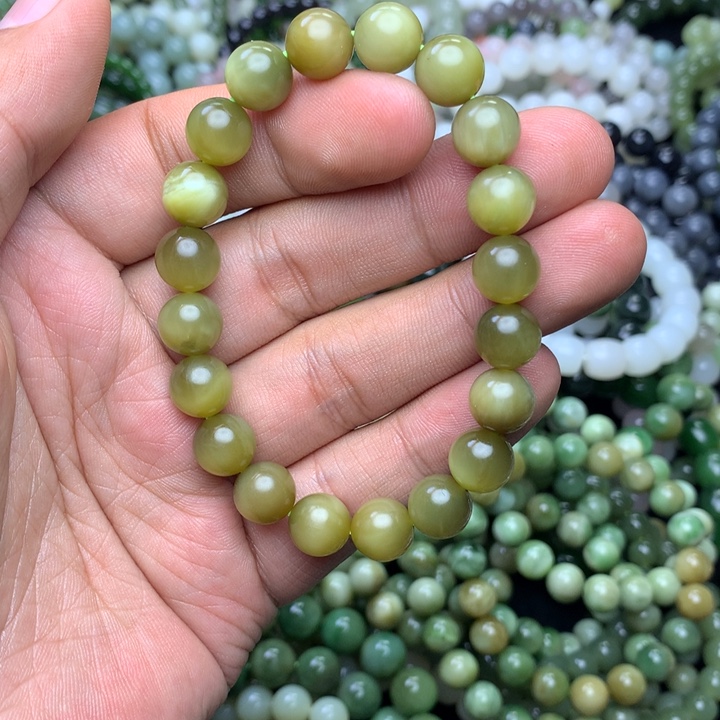 和田玉未镶嵌手串黑羊洞 金丝猫