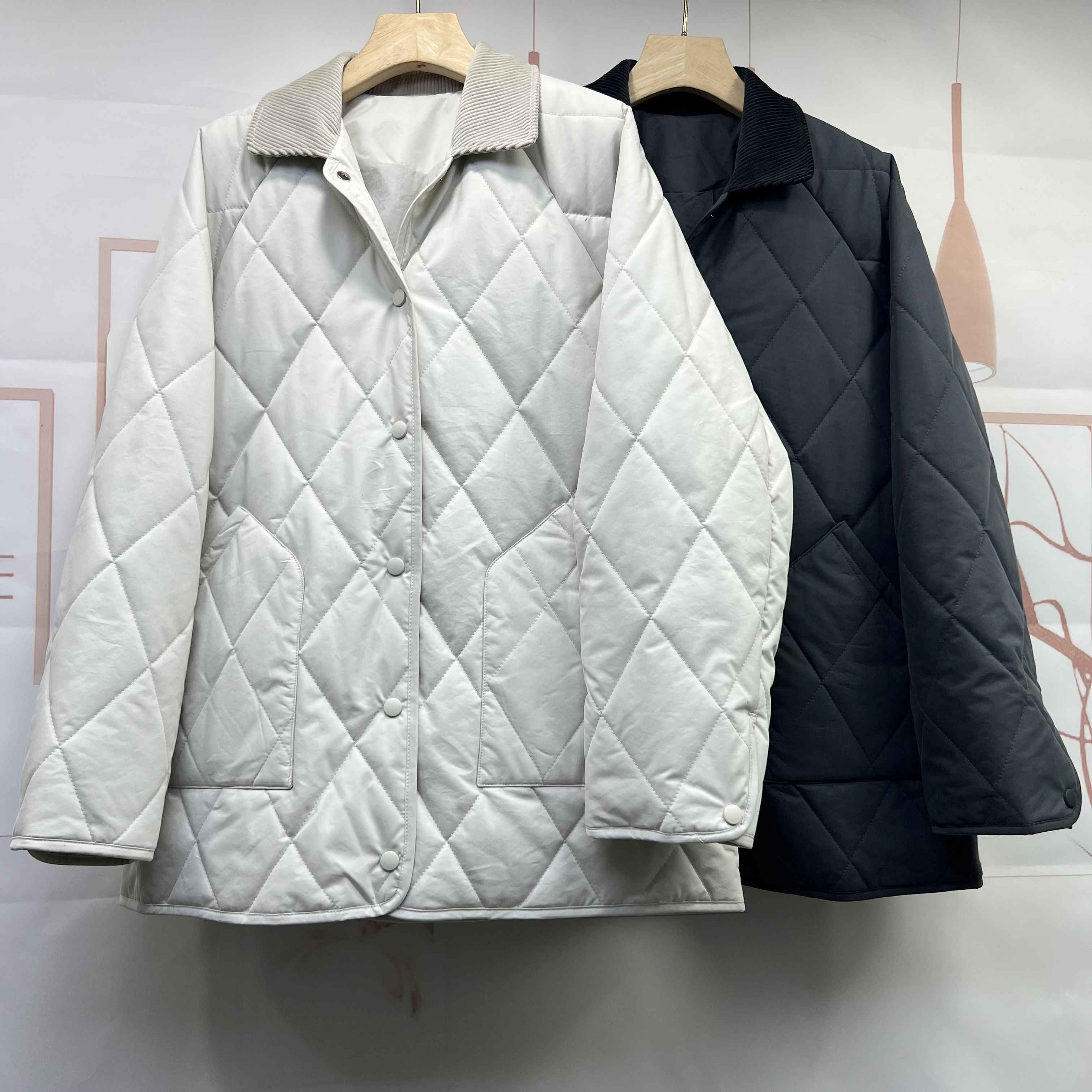 水木工芳2025冬季新款百搭显瘦休闲菱形格棉服外套女9140