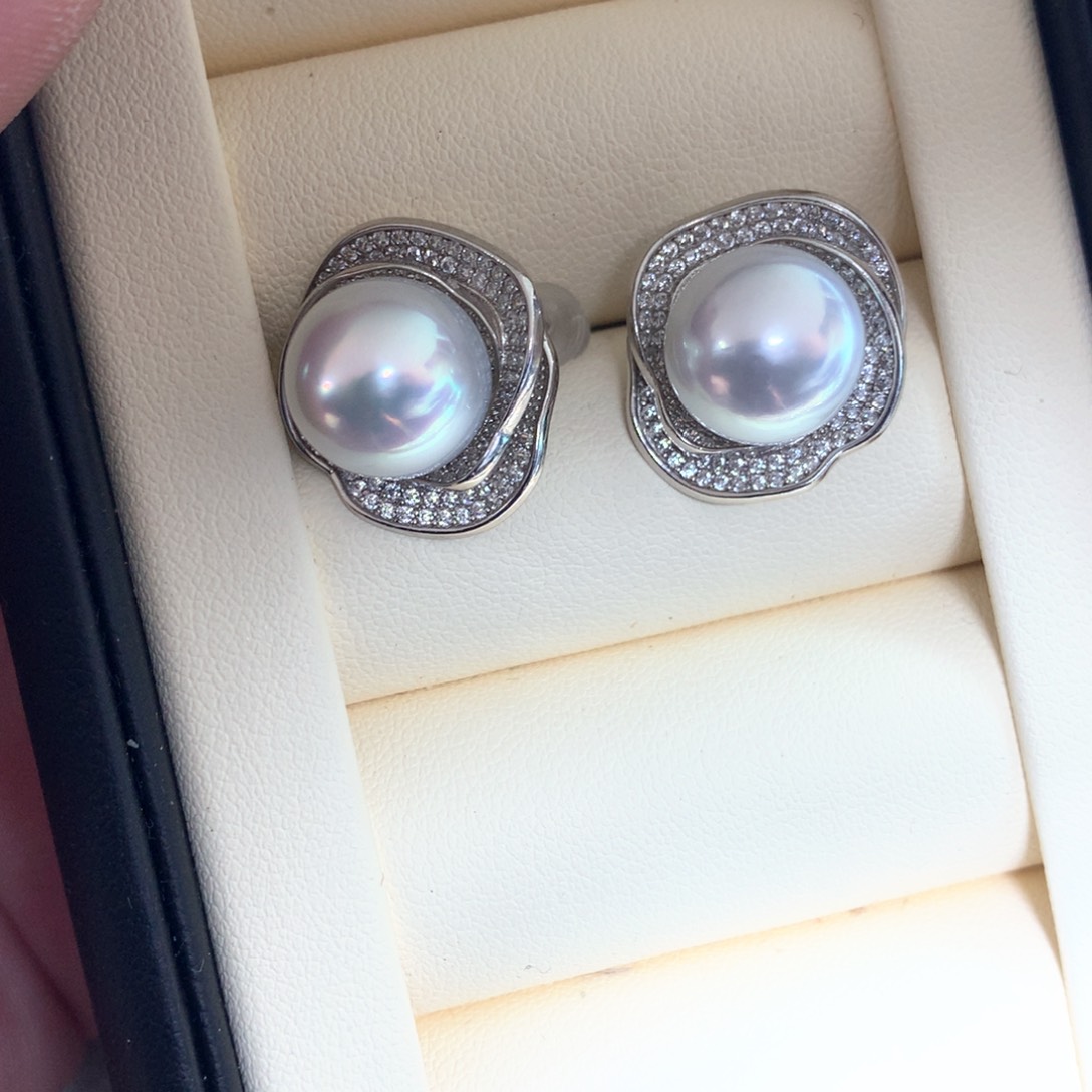 海水珍珠耳饰银S925镶嵌