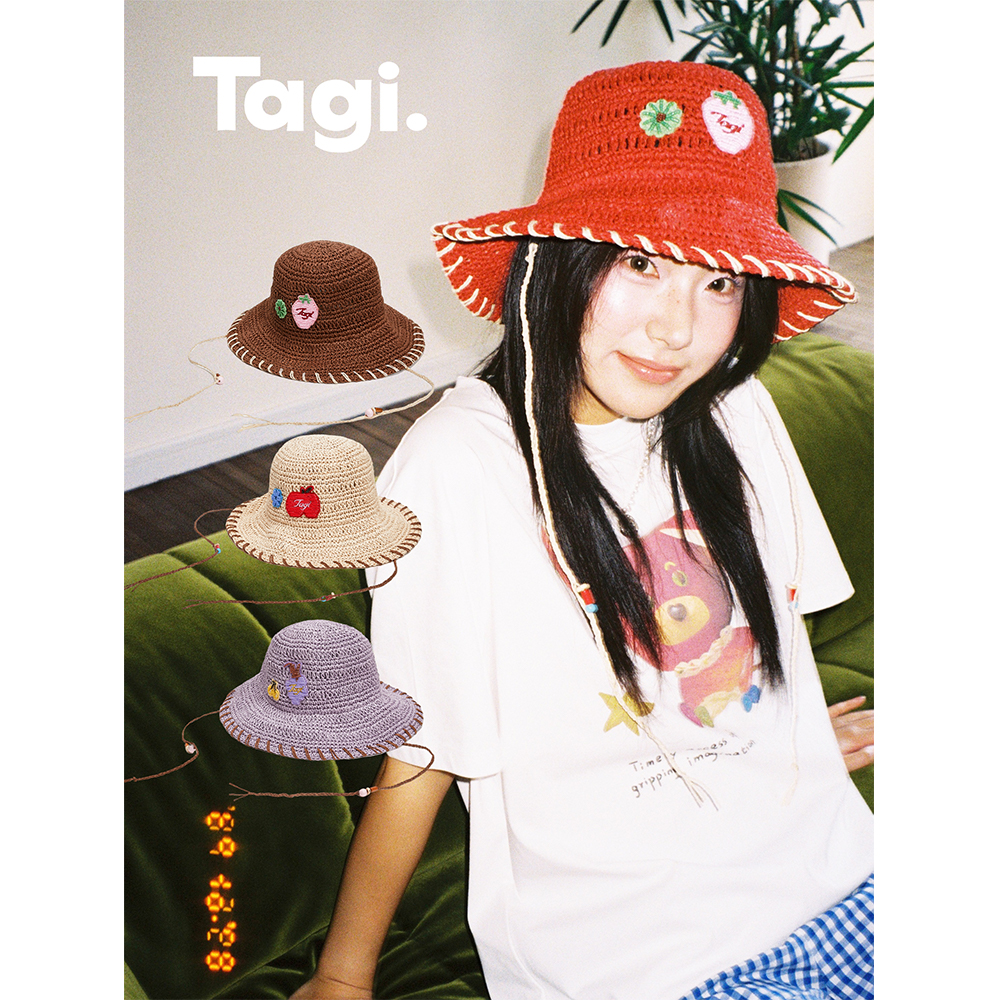 Tagi.《奇妙后花园》钉珠编织草帽水果海边度假遮阳帽百搭撞色小众