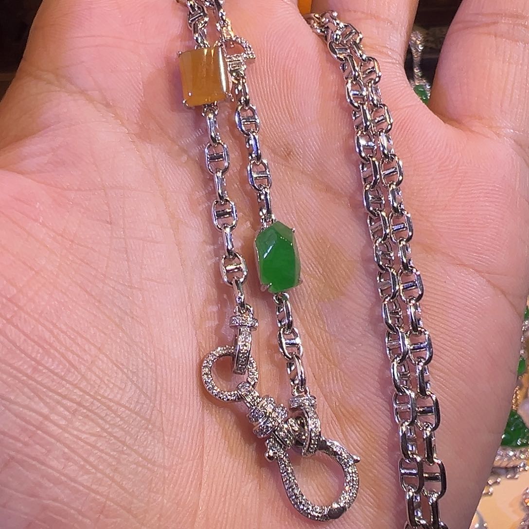 翡翠颈饰18K金镶嵌重工镶嵌万能链