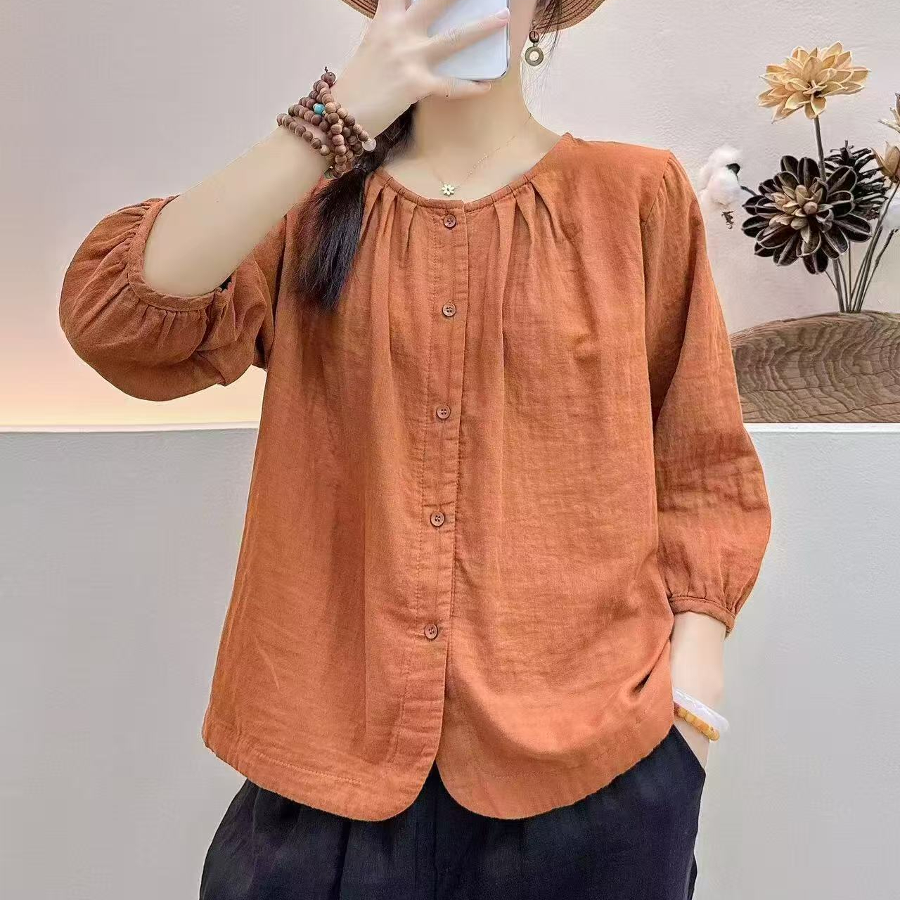 16126新款春秋休闲减龄宽松显瘦文艺洋气衬衫