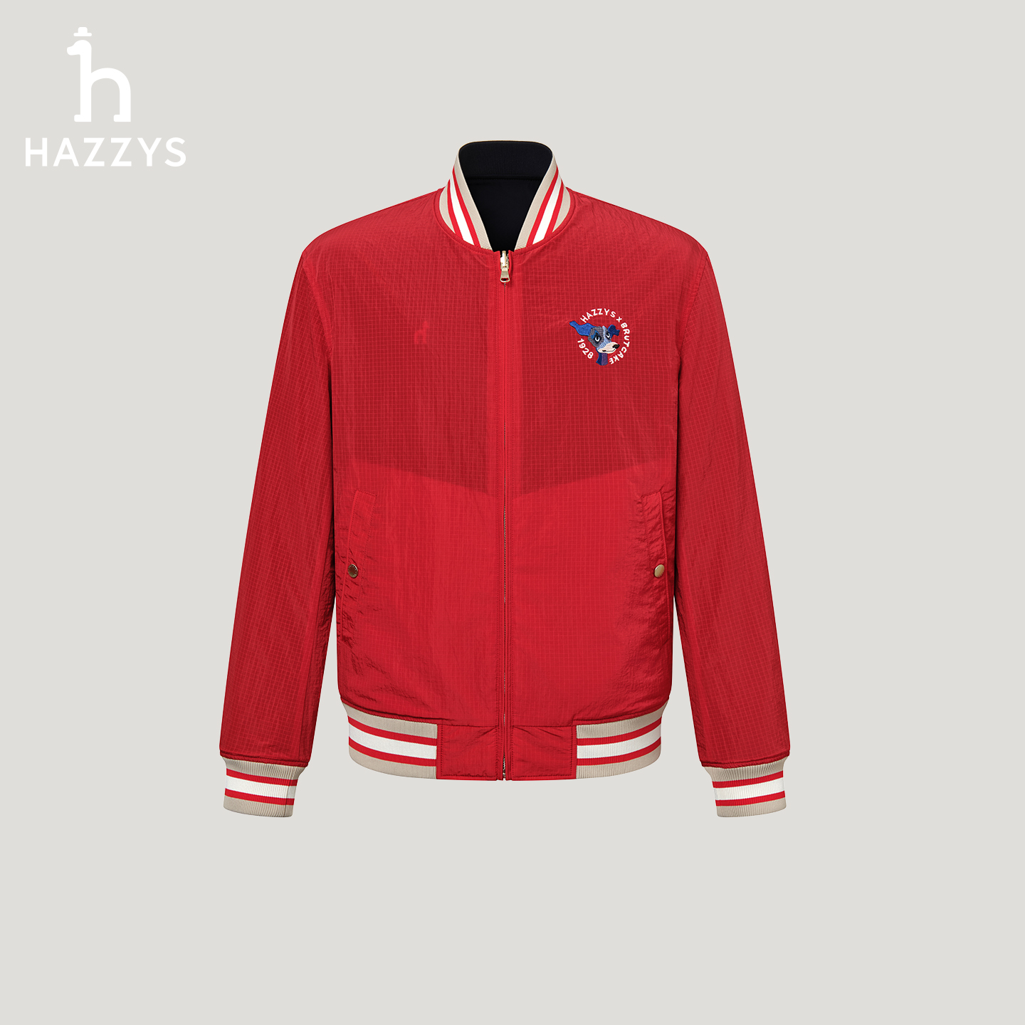马年红品【商场同款】HAZZYS哈吉斯春季男士双面穿休闲夹克红色外套