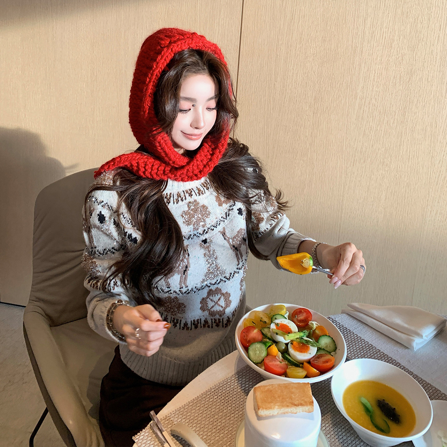 “瑞雪麋鹿”圣诞限定羊毛重工提花＋银丝编织超绝氛围感毛衣