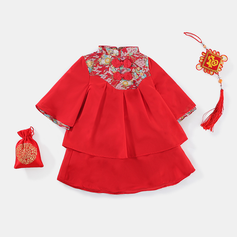女童冬季童裙儿童过年衣服新年连衣裙民族风拜年  女童裙子童装