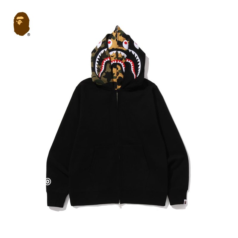 BAPE男装25秋冬迷彩拼接鲨鱼连帽双帽卫衣开衫外套X07151P