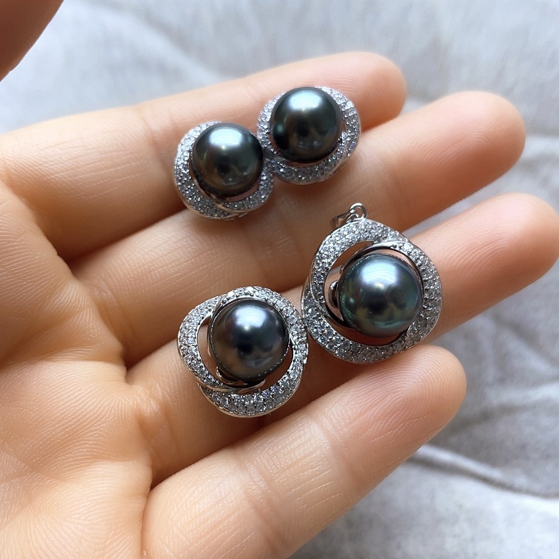 海水珍珠耳饰银S925镶嵌